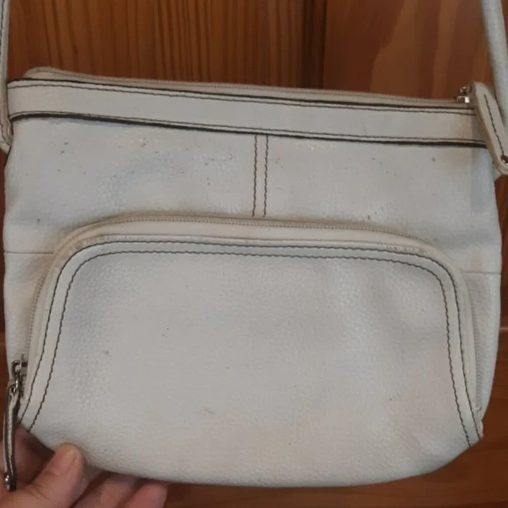 Tignanello Small White Pebbled Leather Crossbody | Organizer Purse Bag